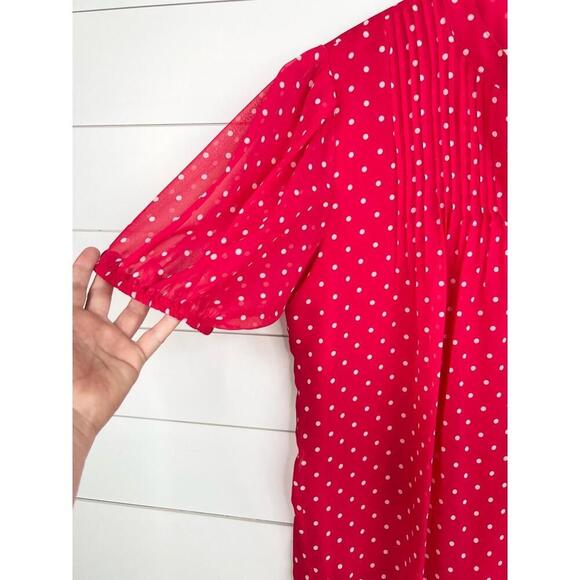 Nautica Jeans Red and White Polka Dot Pintuck Sleeve Pleated Blouse Size L - Picture 4 of 13